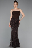Abendkleid Lang Perlenbesetzt Braun ABU5922