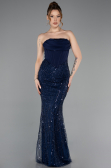 Abendkleid Lang Perlenbesetzt Marineblau ABU5922