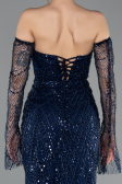 Abendkleid Lang Perlenbesetzt Marineblau ABU5922