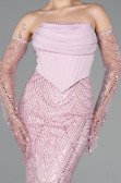 Abendkleid Lang Perlenbesetzt Puder ABU5922