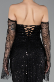 Abendkleid Lang Perlenbesetzt Schwarz ABU5922