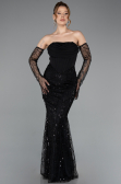 Abendkleid Lang Perlenbesetzt Schwarz ABU5922