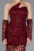 Abendkleid im Meerjungfrau-Stil Kurz Schuppig Weinrot ABK2581