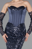 Abendkleid im Meerjungfrau-Stil Lang Schuppig Anthrazit ABU5927