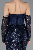 Abendkleid im Meerjungfrau-Stil Lang Schuppig Marineblau ABU5927