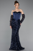 Abendkleid im Meerjungfrau-Stil Lang Schuppig Marineblau ABU5927
