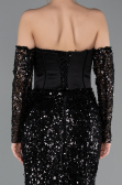 Abendkleid im Meerjungfrau-Stil Lang Schuppig Schwarz ABU5927