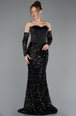 Abendkleid im Meerjungfrau-Stil Lang Schuppig Schwarz ABU5927