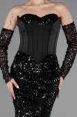 Abendkleid im Meerjungfrau-Stil Lang Schuppig Schwarz ABU5927