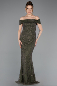 Abendkleid Lang Perlenbesetzt Khaki ABU5915