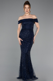 Abendkleid Lang Perlenbesetzt Marineblau ABU5915