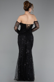 Abendkleid Lang Perlenbesetzt Schwarz ABU5922