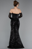Abendkleid im Meerjungfrau-Stil Lang Schuppig Schwarz ABU5927
