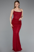 Abendkleid im Meerjungfrau-Stil Lang Spitze Weinrot ABU5933