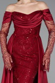 Abendkleid Lang Perlenbesetzt Weinrot ABU5934