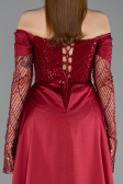 Abendkleid Lang Perlenbesetzt Weinrot ABU5934