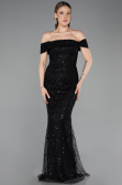 Abendkleid Lang Perlenbesetzt Schwarz ABU5915