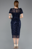 Partykleid Midi Perlenbesetzt Marineblau ABK2412