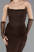 Abendkleid im Meerjungfrau-Stil Lang Spitze Braun ABU5933