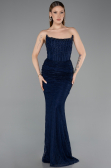 Abendkleid im Meerjungfrau-Stil Lang Spitze Marineblau ABU5933