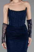 Abendkleid im Meerjungfrau-Stil Lang Spitze Marineblau ABU5933