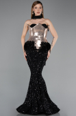 Designer Abendkleid im Meerjungfrau-Stil Lang Schuppig Schwarz ABU5950