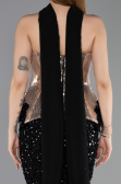 Designer Abendkleid im Meerjungfrau-Stil Lang Schuppig Schwarz ABU5950