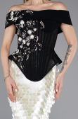 Designer Abendkleid im Meerjungfrau-Stil Lang Schuppig Schwarz-Weiß ABU5952