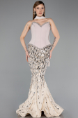 Designer Abendkleid im Meerjungfrau-Stil Lang Schuppig Beige ABU5968