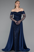 Abendkleid Lang Perlenbesetzt Marineblau ABU5934