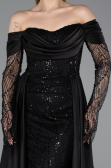 Abendkleid Lang Perlenbesetzt Schwarz ABU5934