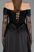 Abendkleid Lang Perlenbesetzt Schwarz ABU5934