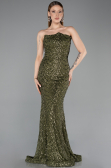 Abendkleid im Meerjungfrau-Stil Lang Schuppig Khaki ABU5947
