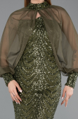 Abendkleid im Meerjungfrau-Stil Lang Schuppig Khaki ABU5947