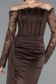 Abendkleid im Meerjungfrau-Stil Lang Satin Braun ABU5949
