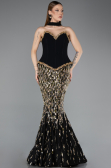 Designer Abendkleid im Meerjungfrau-Stil Lang Schuppig Schwarz ABU5968