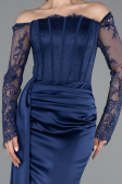 Abendkleid im Meerjungfrau-Stil Lang Satin Marineblau ABU5949
