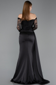 Abendkleid im Meerjungfrau-Stil Lang Satin Schwarz ABU5949