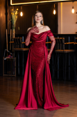 Abendkleid Lang Perlenbesetzt Weinrot ABU5934