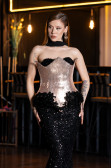 Designer Abendkleid im Meerjungfrau-Stil Lang Schuppig Schwarz ABU5950