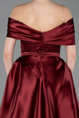 Abendkleid Lang Perlenbesetzt Weinrot ABU5400