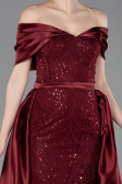 Abendkleid Lang Perlenbesetzt Weinrot ABU5400