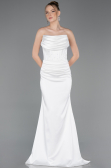 Abendkleid Lang Satin Weiß ABU5944