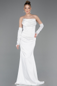 Abendkleid Lang Satin Weiß ABU5944