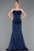 Abendkleid Lang Satin Marineblau ABU5944
