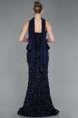 Abendkleid im Meerjungfrau-Stil Lang Schuppig Marineblau ABU5982