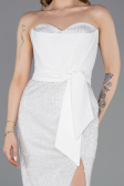 Standesamtkleid Lang Perlenbesetzt Weiß ABU5988
