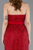 Standesamtkleid Lang Perlenbesetzt Rot ABU5988
