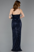 Standesamtkleid Lang Perlenbesetzt Marineblau ABU5988