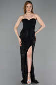 Standesamtkleid Lang Perlenbesetzt Schwarz ABU5988